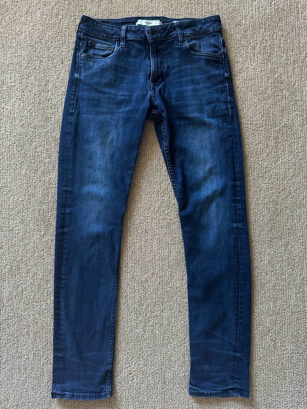 Guess Men’s Dark Wash Slim Tapered Denim Jeans - Classic Designer Streetwear